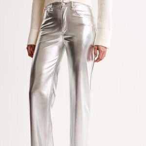 Abercrombie & Fitch Vegan Leather Metallic Curve Love 90’s Straight Leg Pant
